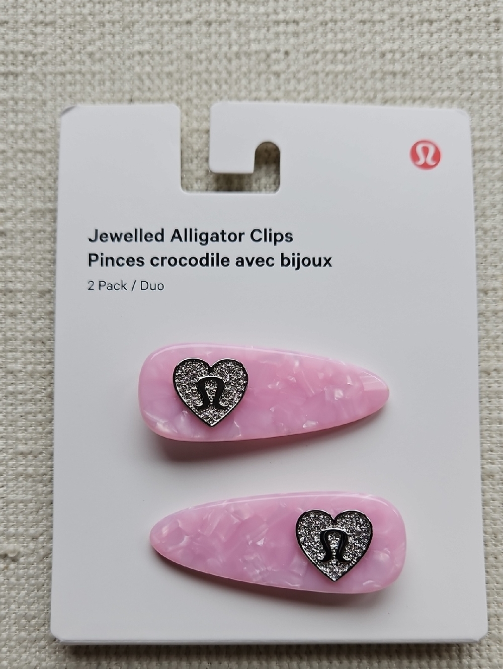 lululemon athletica Pink Jeweled Heart Alligator Clips - 2 Pack